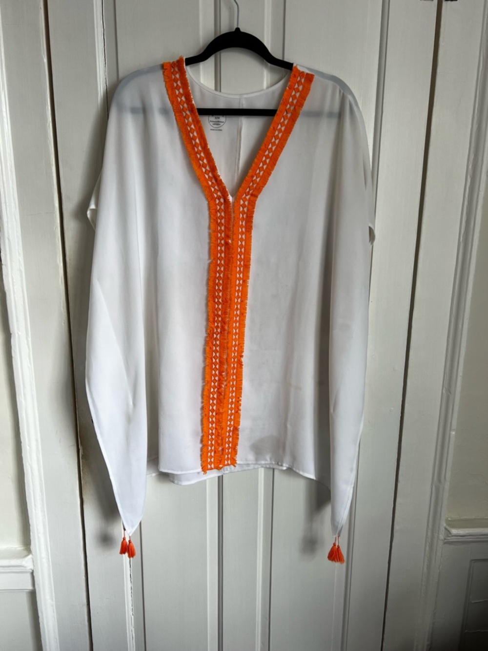 Women's White Tunic cover up with Orange Trim - MOTT50